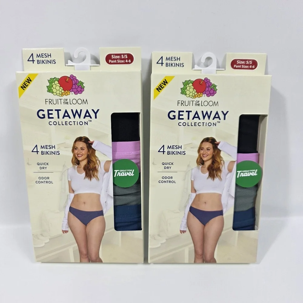 NIB (Lot of 2) Womens Fruit Of The Loom Multicolored Bikini Panties Size 5 Small